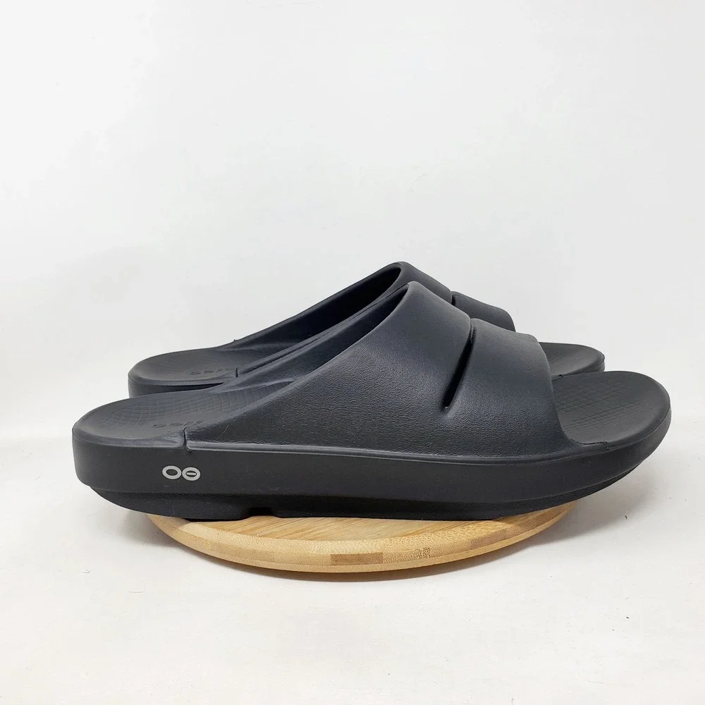 Oofos Sandals Mens 11 Ooahh Black Slide Recovery Sport Pool Beach Slip On Shoes